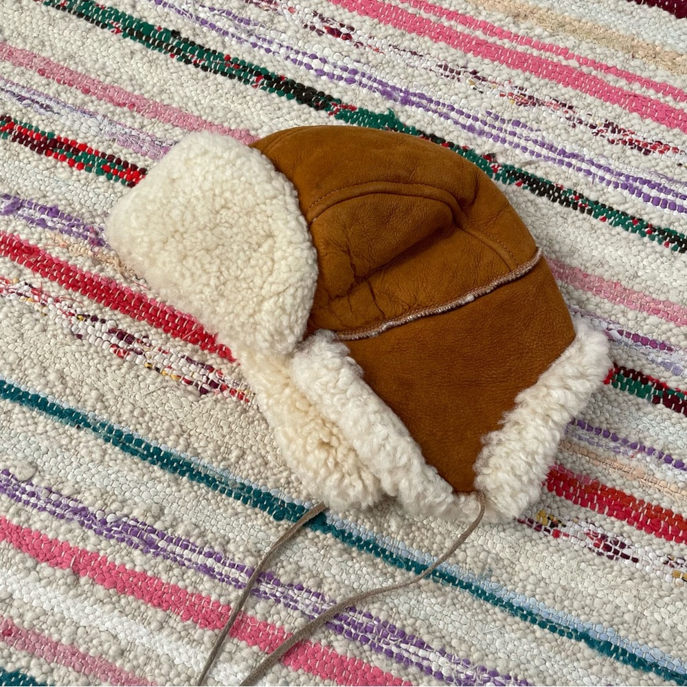 Genuine sheepskin and leather (suede) child’s winter hat
